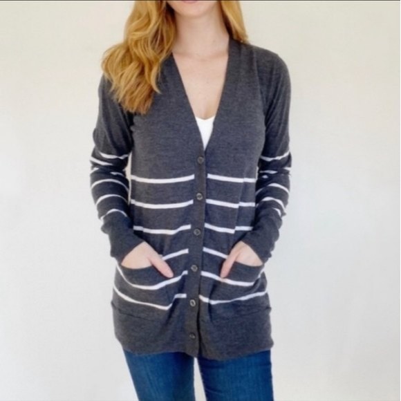Patagonia 100% Merino Wool Striped Cardigan Sweater Dark Grey Small - Picture 2 of 6
